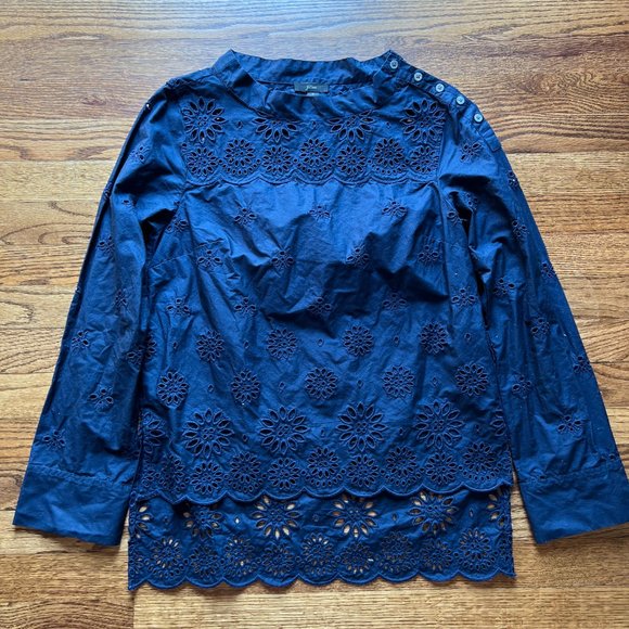 J Crew Eyelit Funnel Neck Top Navy - Picture 3 of 6